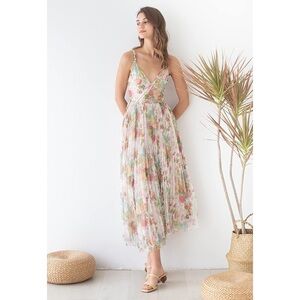 Chicwish Floral Midi Dress in Pink and Green